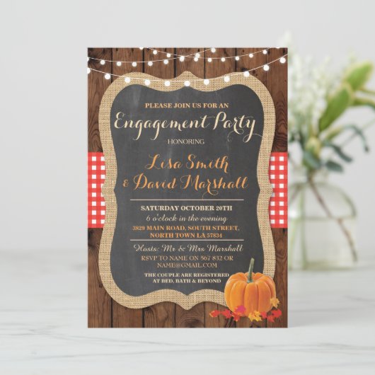 婚約パーティ素朴シャワー秋カボチャ招待状 招待状 (スタンド正面)