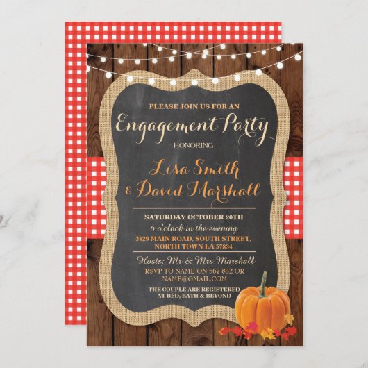 婚約パーティ素朴シャワー秋カボチャ招待状 招待状 (正面/裏面)