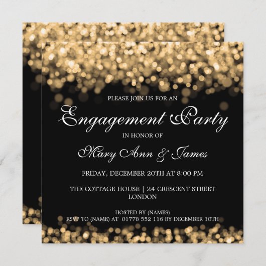婚約パーティ結婚金ゴールド灯 招待状 (正面/裏面)