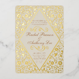 婚約パーティ華美植物箔招待状 箔招待状