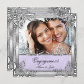 婚約パーティ薄紫ホワイトシルバーフォト 招待状 (正面/裏面)