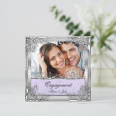 婚約パーティ薄紫ホワイトシルバーフォト 招待状 (スタンド正面)