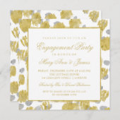 婚約パーティ金ゴールドとシルバーストローク 招待状 (正面/裏面)