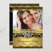 婚約パーティ金ゴールドシルバーハート写真4 招待状 (正面/裏面)