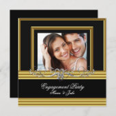 婚約パーティ金ゴールドシルバーフォト2 招待状 (正面/裏面)