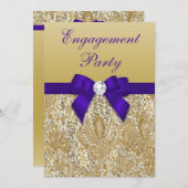 婚約パーティ金ゴールドシークイン王室のズパープルボウ 招待状 (正面/裏面)