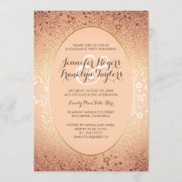婚約パーティ金ゴールドフローラヴィンテージ桃 招待状