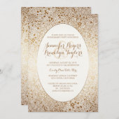 婚約パーティ金ゴールドフローラヴィンテージ白 招待状 (正面/裏面)