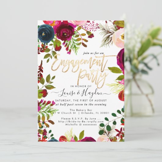 婚約パーティ·ウォーターカラー·フラワーズ、ブルゴーニュ海軍 案内状 (スタンド正面)