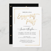 婚約パーティ、モダンフェイク金ゴールド 案内状 (正面/裏面)