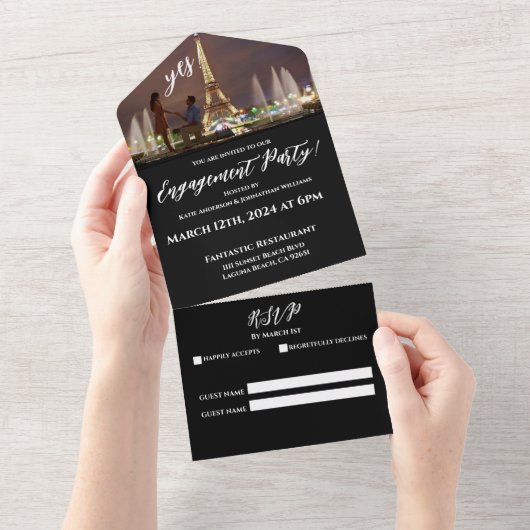 婚約パーティ – 写真 – パリ背景 –  オールインワン招待状 (貼ってはがせる)