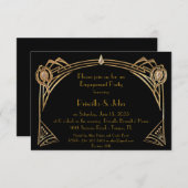 婚約パーティ、素晴らしいGatsbyの黒い芸術deco 招待状 (正面/裏面)