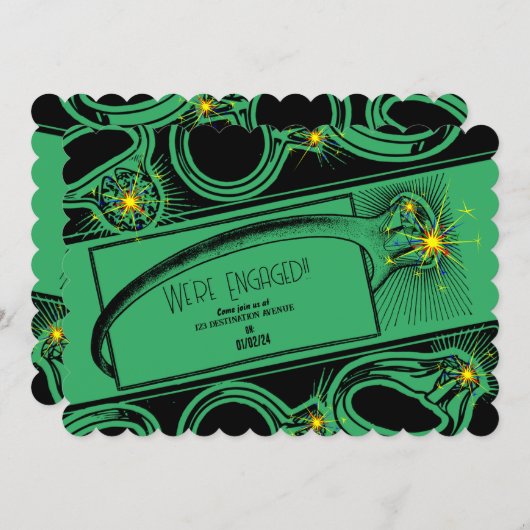 婚約パーティ(緑) 招待状 (正面/裏面)