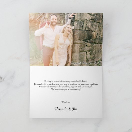 婚約フォトブライダルシャワーありがとう サンキューカード (内部)