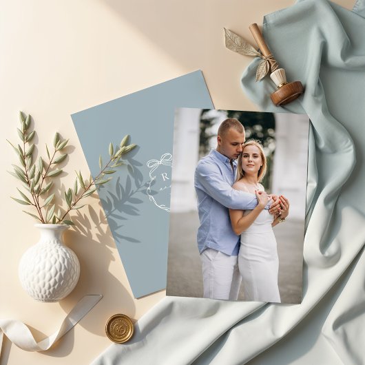 婚約フォトボウ&リボンモノグラム結婚ズ 招待状