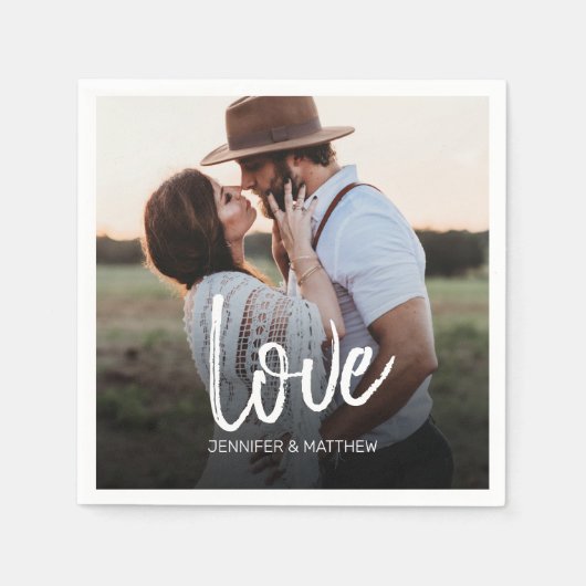 婚約フォトラブタイポグラフィ スタンダードカクテルナプキン (正面)
