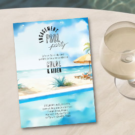 婚約プールパーティー水彩ビーチ 招待状