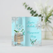 婚約メーソンジャースティール（緑がかった色）ブルーバタフライパーティー3 招待状 (スタンド正面)