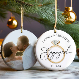 婚約モダンクリスマスフォトオーナメント セラミックオーナメント