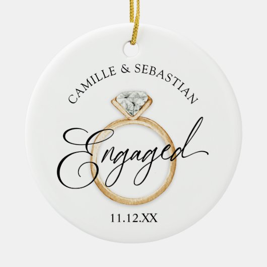 婚約モダンクリスマスフォトオーナメント セラミックオーナメント (正面)