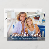 婚約モダン写真カップルの日付を保存 ポストカード (正面/裏面)