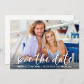 婚約モダン写真カップルの日付を保存 招待状 (正面/裏面)