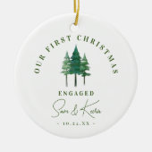 婚約モダン初めてのクリスマスパインツリーズ セラミックオーナメント (正面)