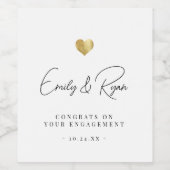 婚約モダン部おめでとう金ゴールドハート ワインラベル (シングルラベル)