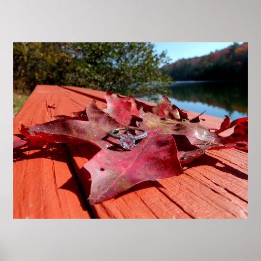 婚約リングや輪オンオータムリーフ ポスター (正面)