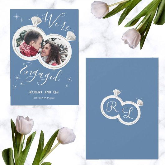 婚約リングや輪カップルの写真婚約した 案内状