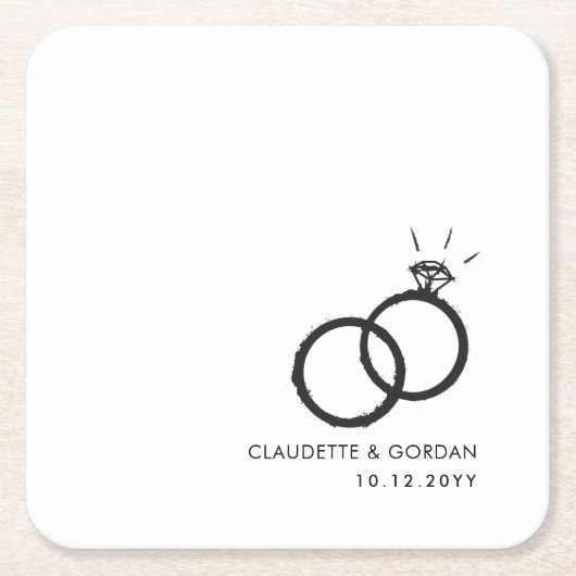 婚約リングや輪 |婚約パーティスクリプト スクエアペーパーコースター (正面)