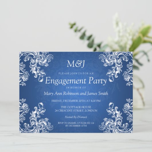 婚約ヴィンテージ結婚が2つのサファイアブルーを旋回 招待状 (スタンド正面)