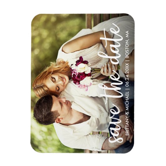 婚約写真の日付を保モダン存 マグネット (縦)