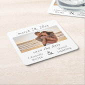 婚約写真の結婚式の日付の保存 スクエアペーパーコースター (アングル)