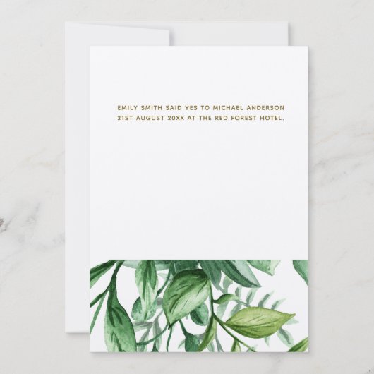 婚約写真アナウンスカーモダンド葉の数 招待状 (裏面)