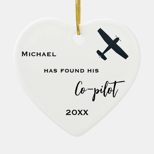 婚約写真、[名前]彼の共同パイロットと飛行機を見つけた セラミックオーナメント (正面)