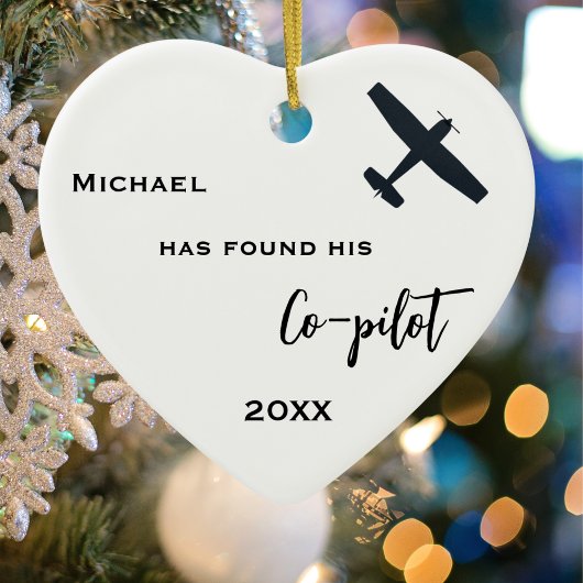 婚約写真、[名前]彼の共同パイロットと飛行機を見つけた セラミックオーナメント