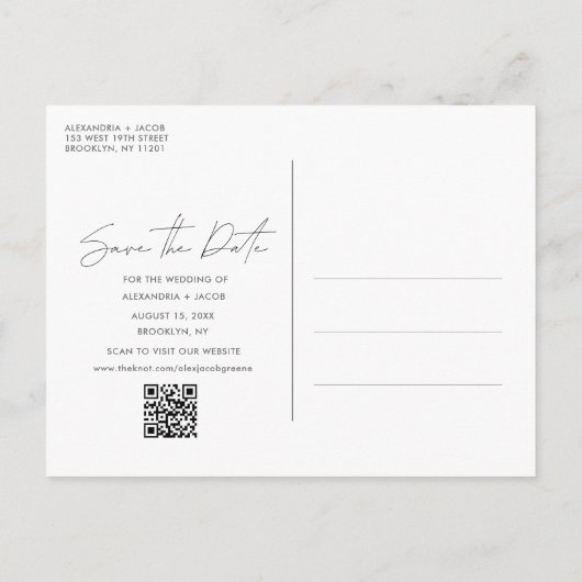 婚約写真QRコード結婚式日付の保存 案内ポストカード (裏面)