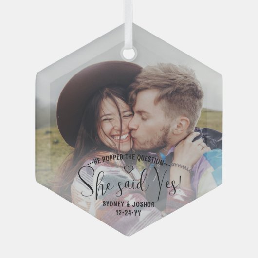 婚約写真Yes!クリスマスの提案 ガラスオーナメント (正面)