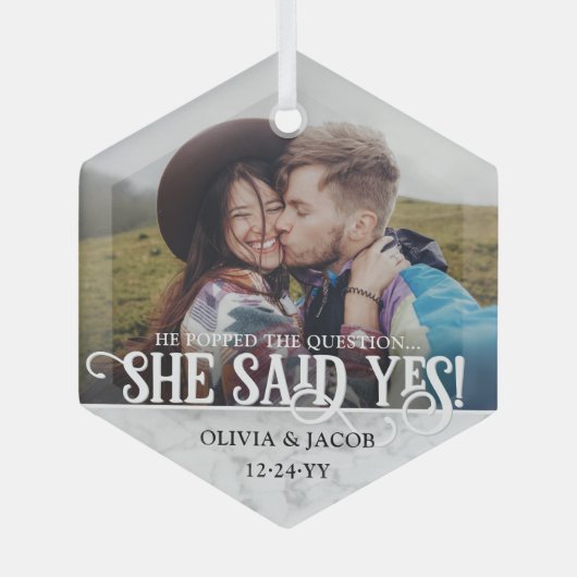 婚約写真Yes!クリスマスマルブル ガラスオーナメント (正面)