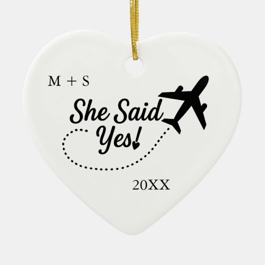 婚約写真Yes!飛行機記念 セラミックオーナメント (正面)