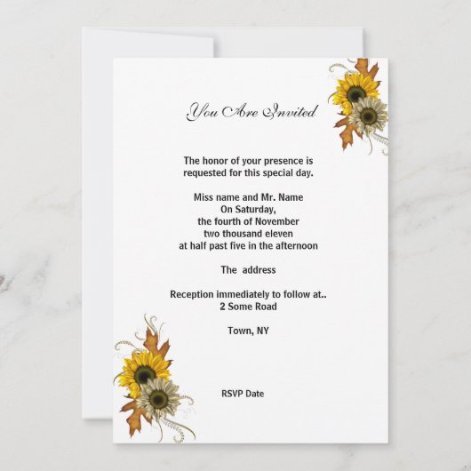 婚約招待状ホワイトイエローヒマワリフローラ 招待状 (裏面)