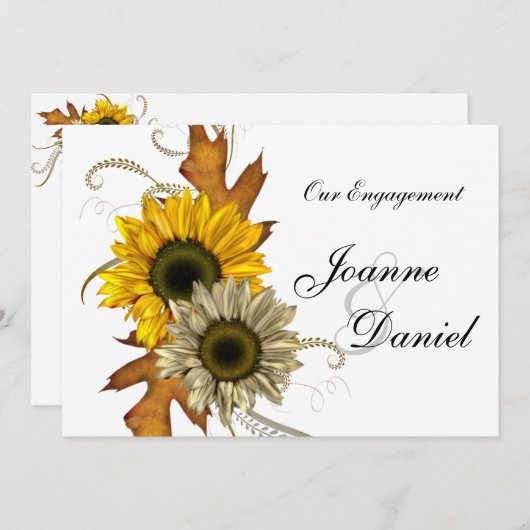 婚約招待状ホワイトイエローヒマワリフローラ 招待状 (正面/裏面)