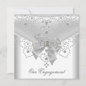 婚約招待状ホワイトシルバーオーバーレイボウジュエル 招待状 (正面)