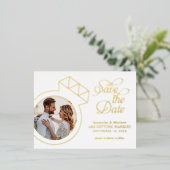 婚約指輪の写真 結婚発表 箔招待状ポストカード (立ち正面)