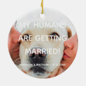 婚約発表カスタム写真クリスマス セラミックオーナメント (裏面)