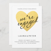 婚約発表 | 金ゴールドハート 招待状 (正面/裏面)