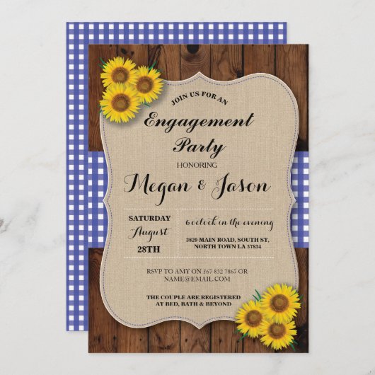 婚約素朴シャワーサンフラワーウッド招待状 招待状 (正面/裏面)