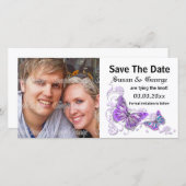 婚約紫色の青い写真PERSONALIZE セーブザデート (正面/裏面)