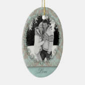婚約結婚フォト写真ダマスク セラミックオーナメント (右)